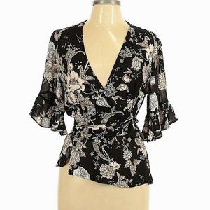 SOLD 2/$12 Pre-Loved AFRM Floral Wrap Tie Blouse Size L